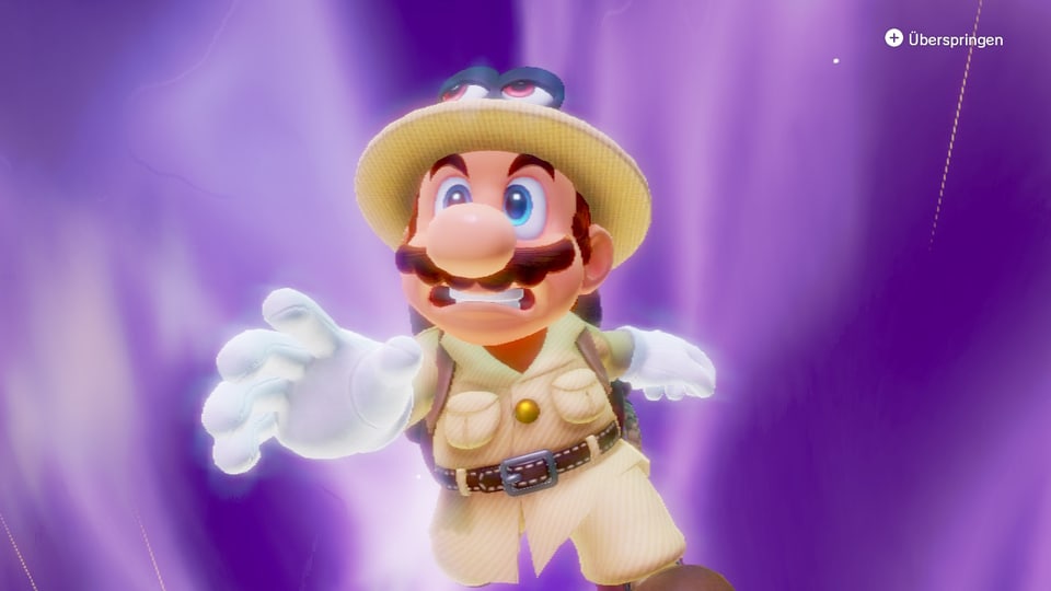 Mario sieht nicht ganz glücklich aus in diesem violetten Sog in den er hineingezogen wird. 