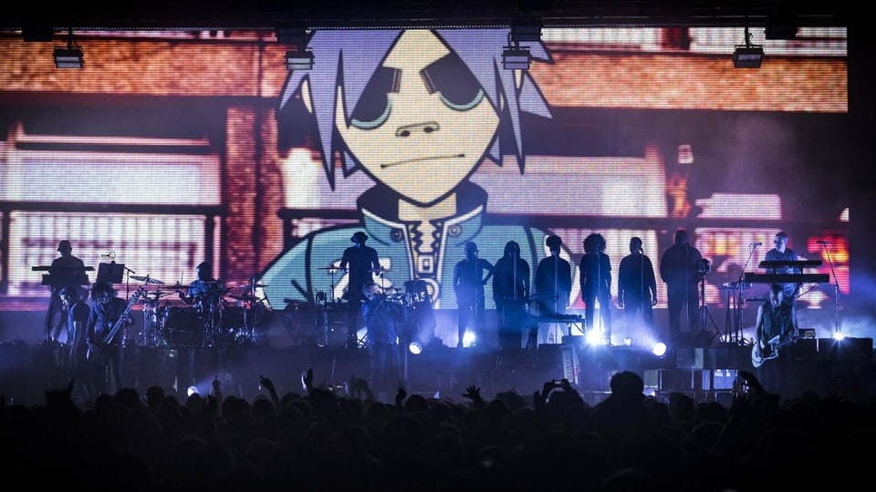 grosse Leinwand mit Figuren der Band Gorillaz