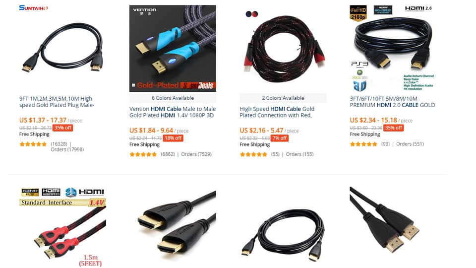 Angebote für HDMI-Kabel beim Online-Händler Alibaba.