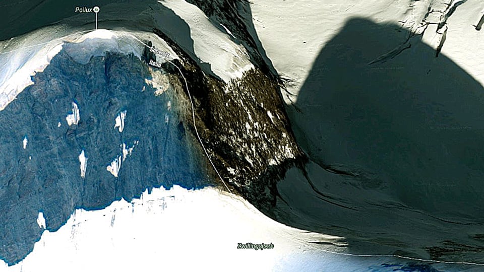 Google-Earth-Ausschnitt des Zwillingsjochs mit dem Pollux