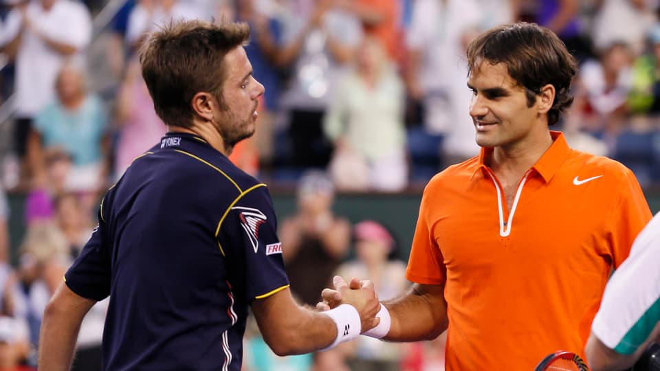 Federer und Wawrinka duellierten sich in Schanghai 2012 im Achtelfinal, nun spielen beide um das London-Ticket.