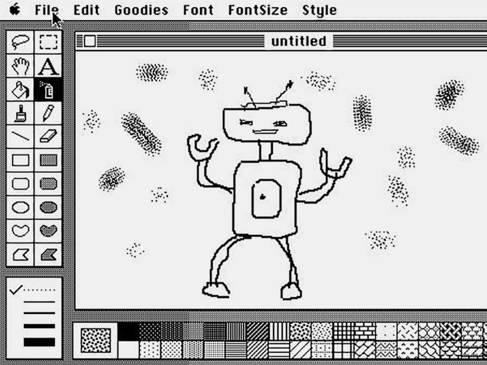 Einfacher Strichroboter mit Macpaint gezeichnet.