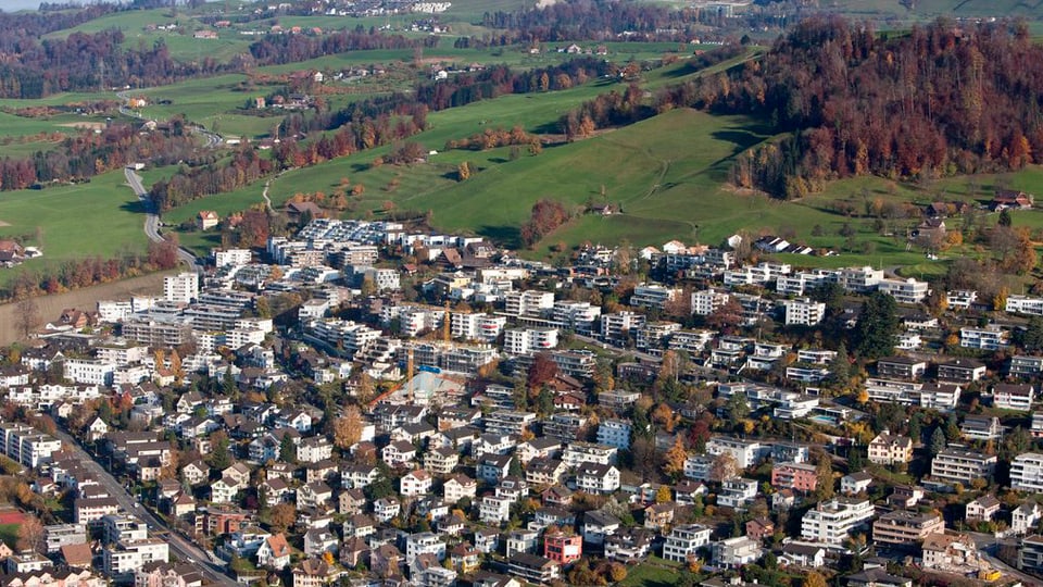 Stadt Zug von oben gesehen.