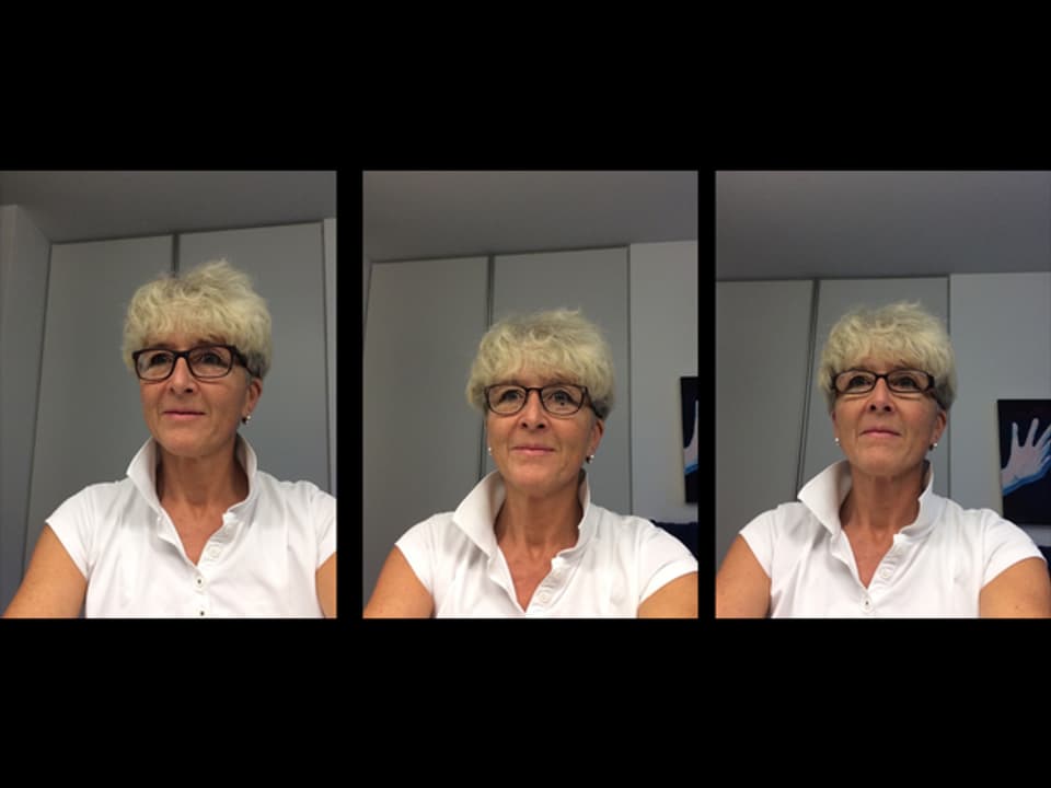 Drei Bilder von Michele mit Brillen.