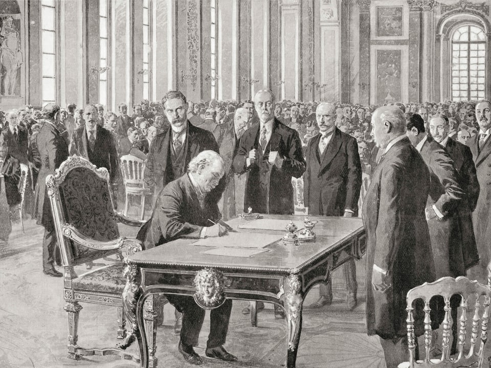 Historische Zeichnung, Unterzeichnung eines Vertrags