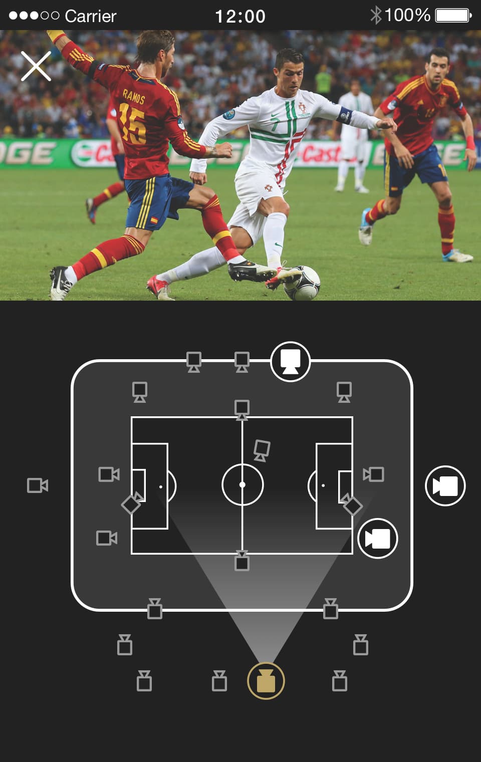 Ein Screenshot der Multianglefunktion der SRF Sport App.