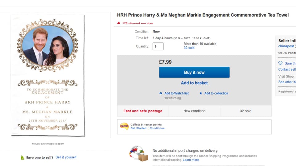 Geschirrhandtuch mit dem Konterfei von Prinz Harry und Meghan Markle
