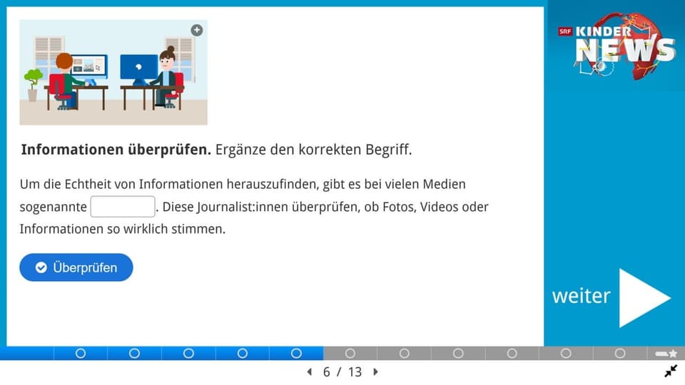 Screenshot einer Quiz-Frage aus dem Quiz zu den Kinder-News.