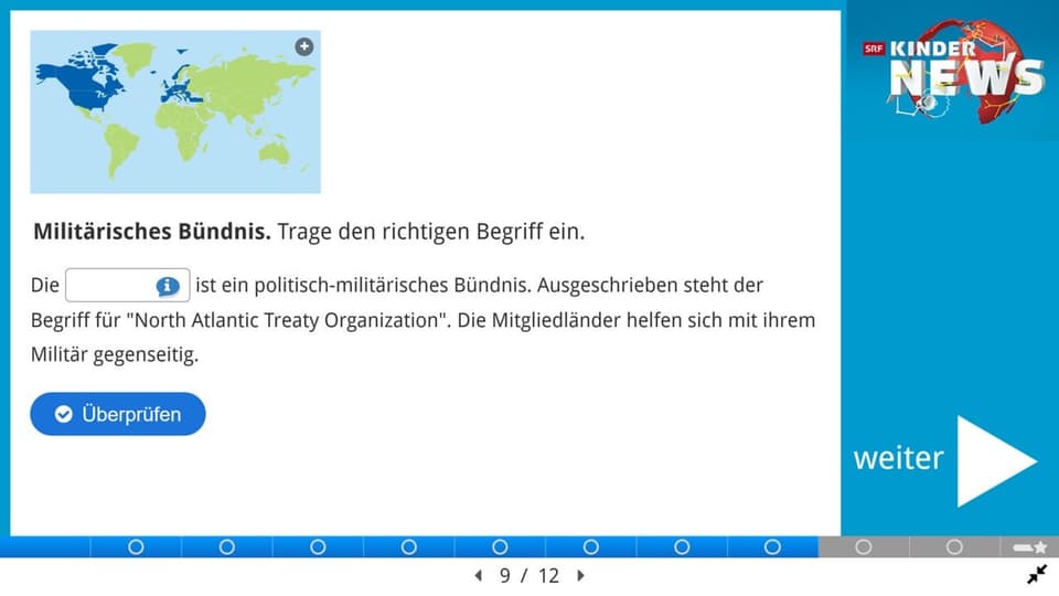 Screenshot einer Quiz-Frage aus dem Quiz zu den Kinder-News.