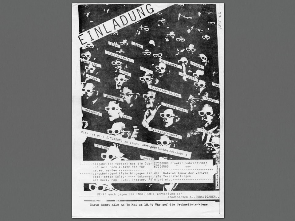 «Einladung» zu einer Demonstration am 30. Mai 1980 in Zürich