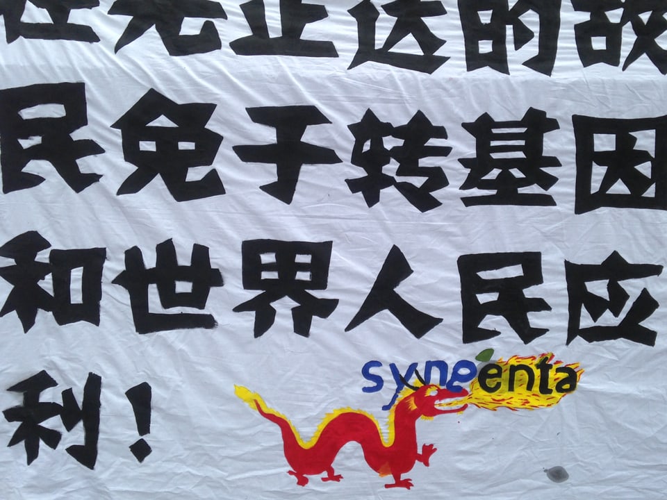 Plakat mit chinesischen Schriftzeichen und Drachen.