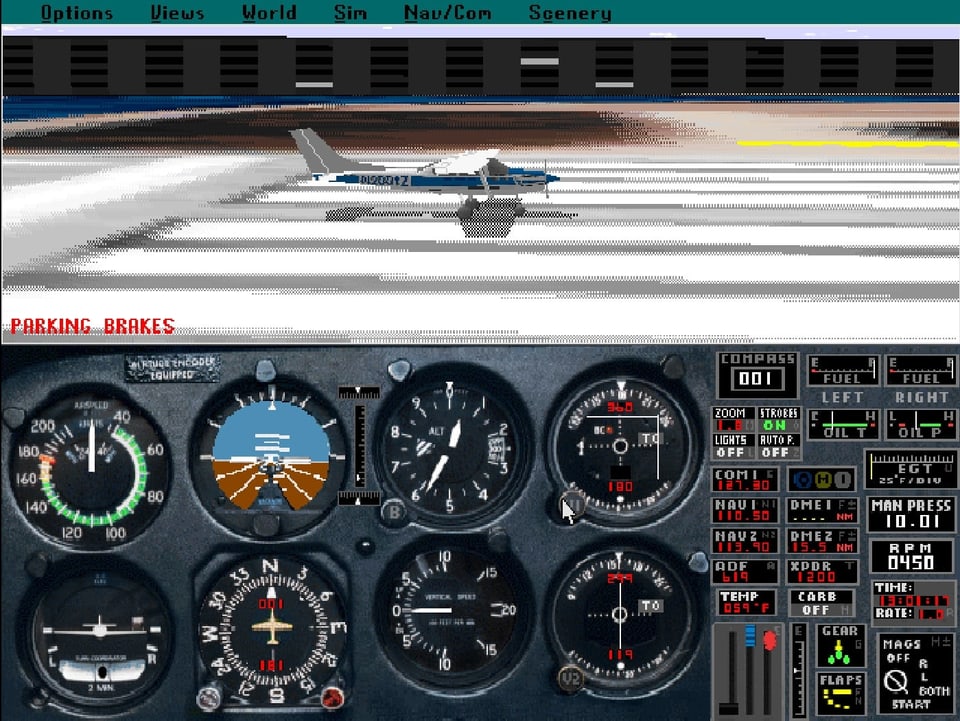 Eine Spielszene aus dem MS-DOS-Game «Microsoft Flight Simulator»