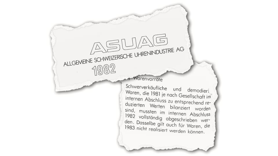 Titel des Berichts zur ASUAG (Allgemeine Schweizerische Uhrenindustrie)