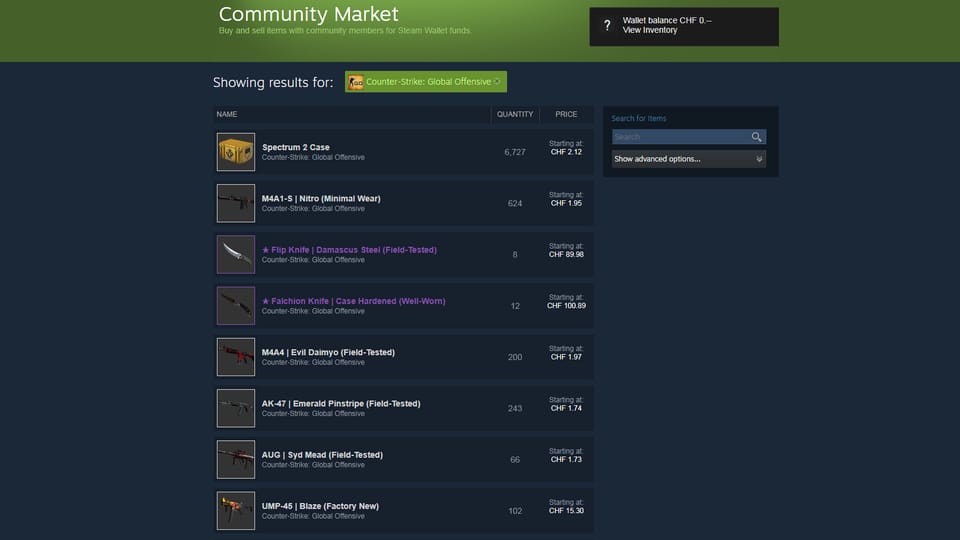Screenshot des Steam-Community-Markets