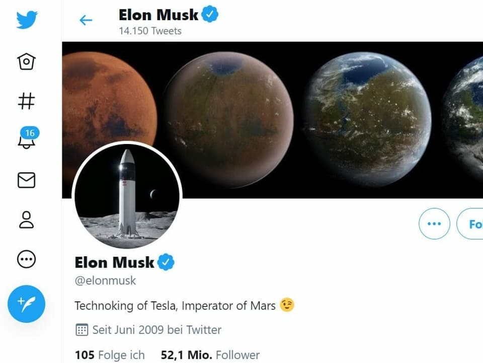 Screenshot Twitter-Profil von Elon Musk