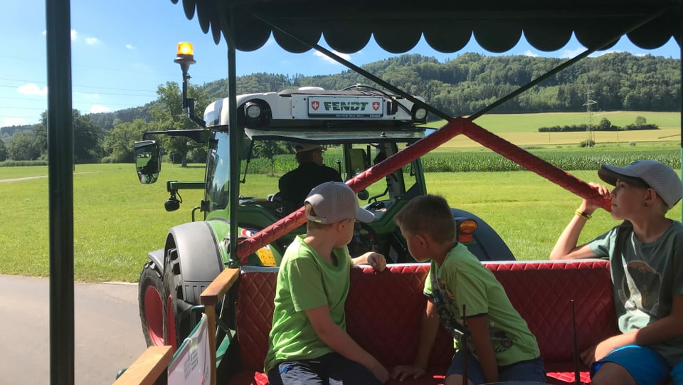 Kinder auf einem Traktor-Anhänger