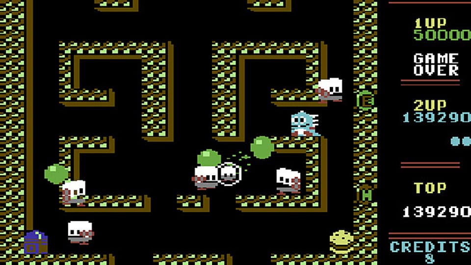 Ein Bildschirmfoto des Commodore-64-Games «Bubble Bobble»