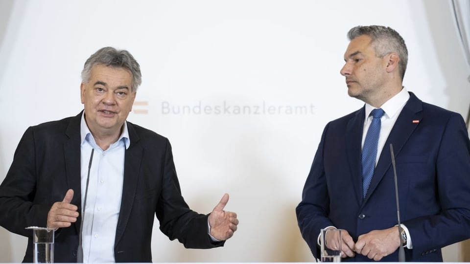 Die österreichische Regierung handelt angesichts der Inflation Werner Kogler, Vizekanzler (l.) und Karl Nehammer, österreichischer Bundeskanzler,