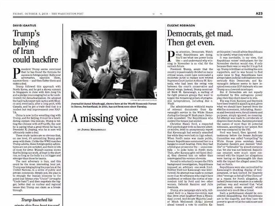 Seite der Washington Post mit leerer Stelle.