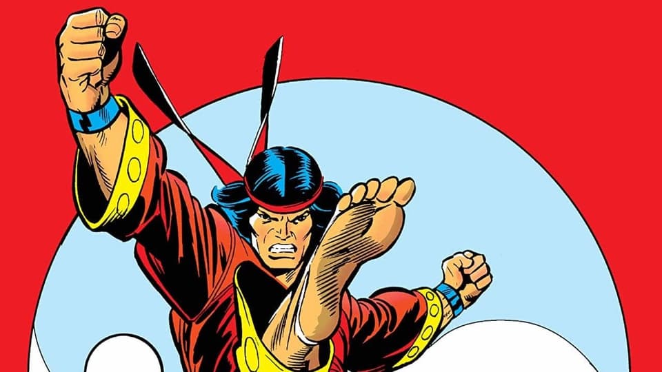 Eine alte Comic-Zeichnung von einem Kung Fu Kämpfer mit rotem Stirnband.