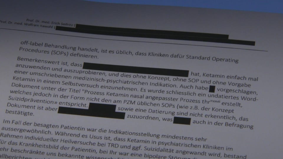 Auf dem Foto ist eine Passage zu Ketamin aus dem Untersuchungsbericht abgebildet.