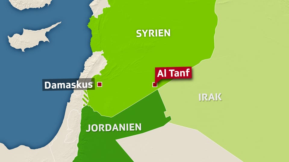 Karte von Syrien, Jordanien und Irak, eingezeichnet al-Tanf
