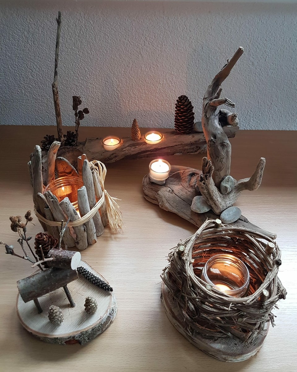 Holzdekoration als Kerzenhalter
