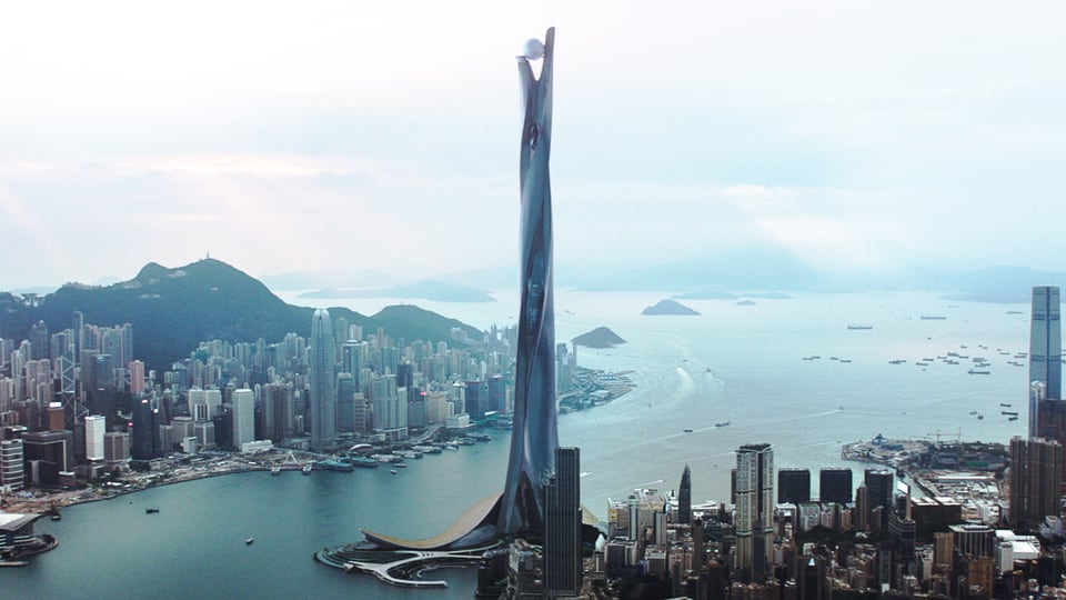 Der riesige Wolkenkratzer in Honkong