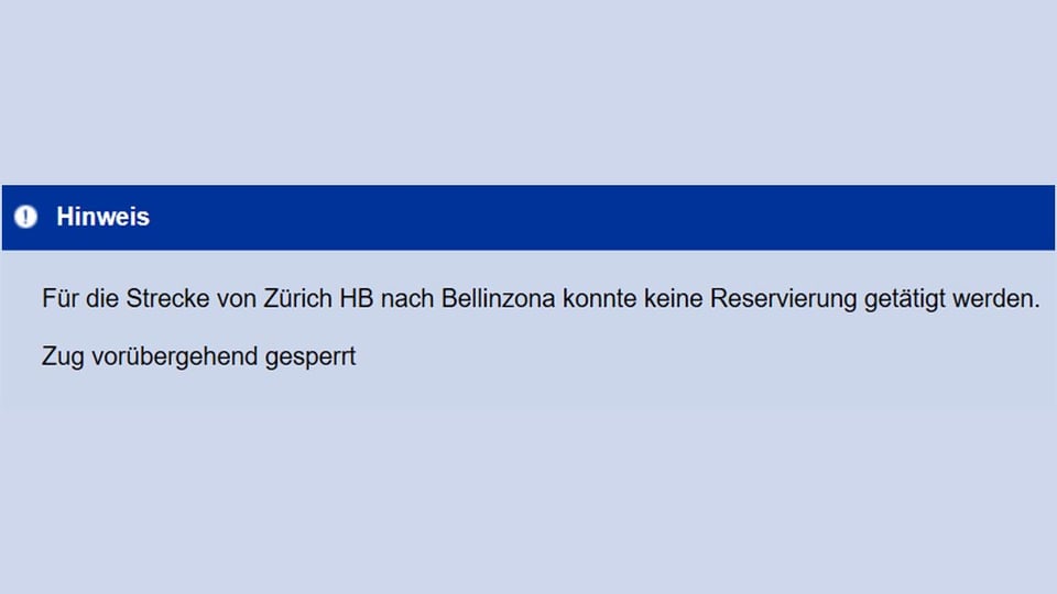 Hinweis: Reservation nciht möglich