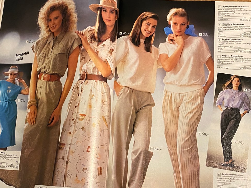 Models posieren in Kleidung der 1980er-Jahre