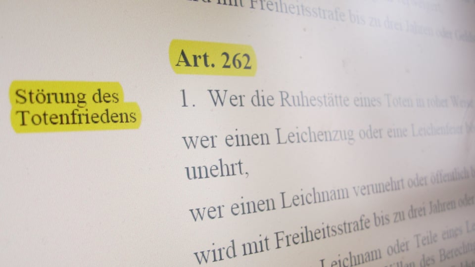 Auch der Artikel «Störung des Totenfriedens» ist für diesen Fall nicht anwendbar, sagt die Staatsanwaltschaft.