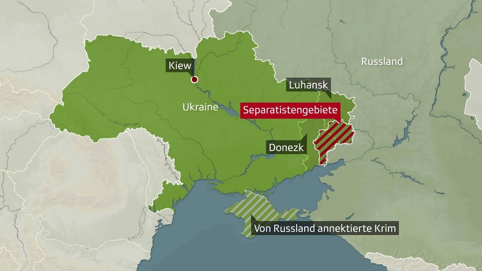 Karte der Ukraine mit eingezeichneten Separatistengebieten