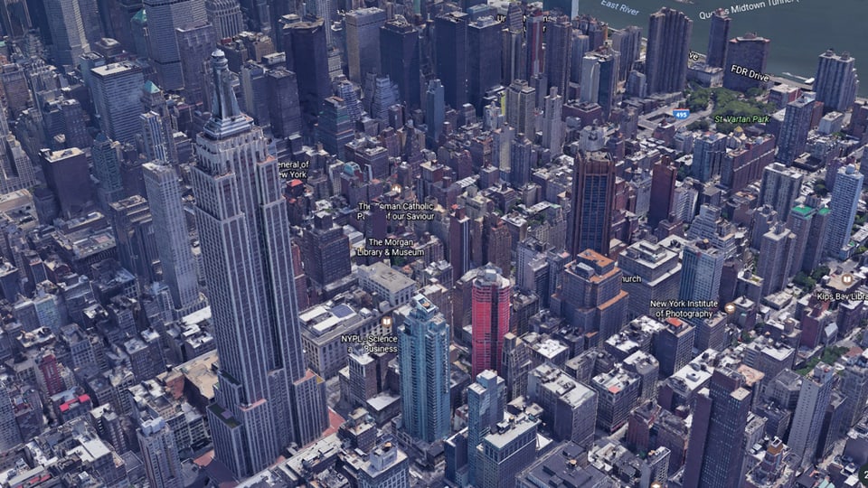 Ein Screenshot aus Google Earth zeigt das Empire State Building in New York.