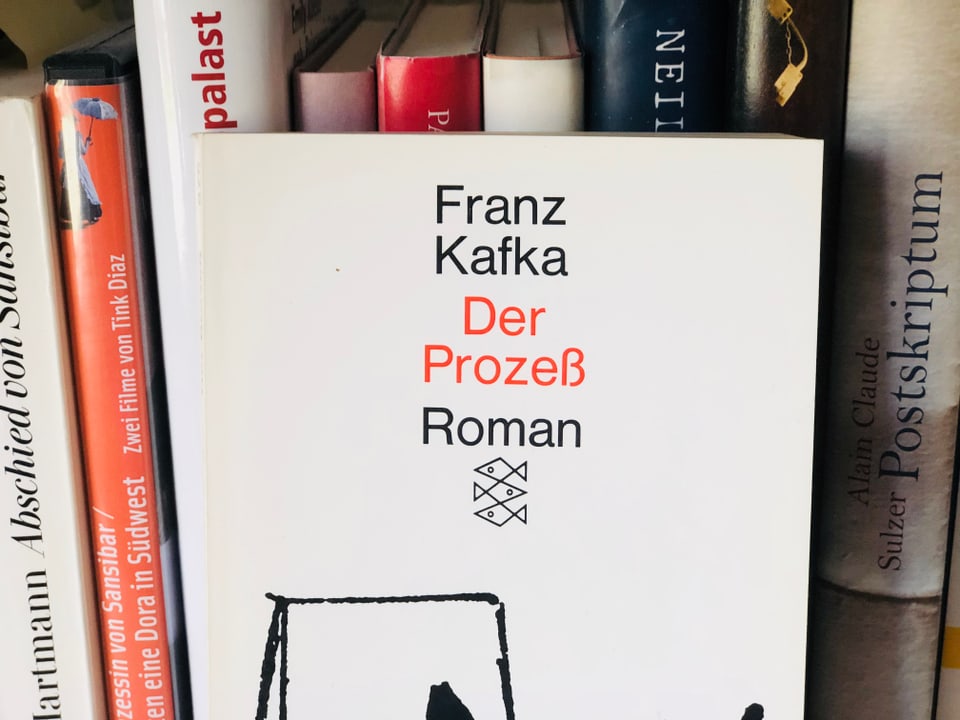 Zwei Bücher auf einem Regal. Das eine ist  «Der Prozess» von Franz Kafka. Das andere «Extrem laut und unglaublich nah» von Jonathan Safran Foer.