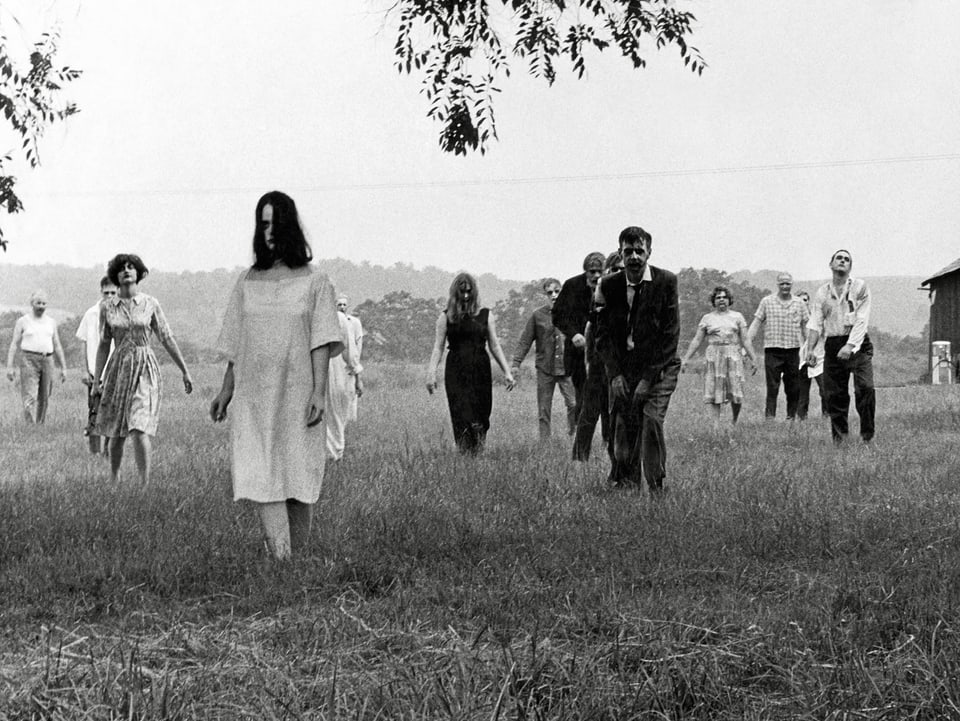 Ausschnitt aus «Night of the Living Dead», Zombies gehen über Feld.