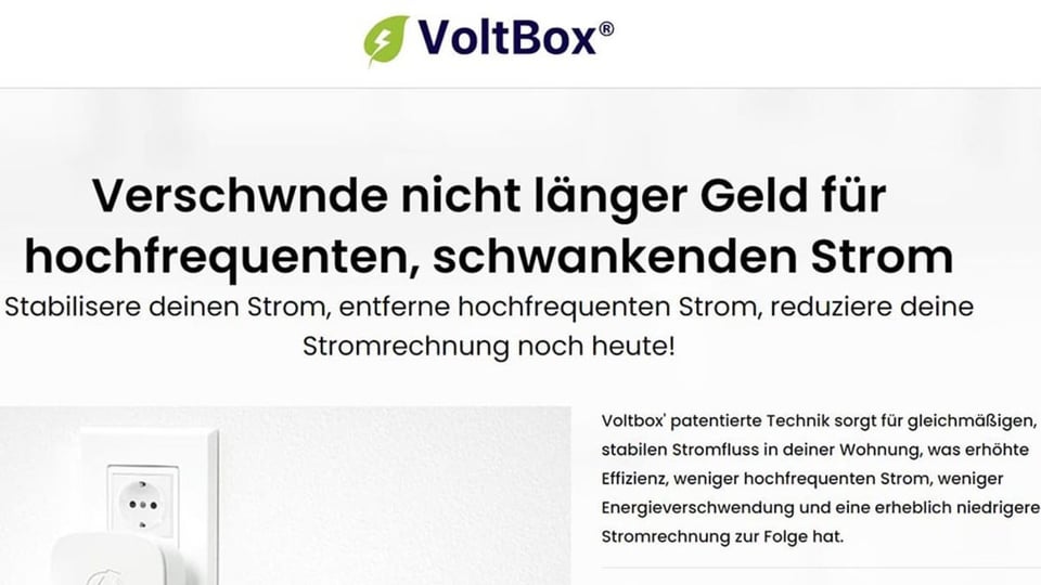 Screenshot Internetseite Voltbox mit Schreibfehlern