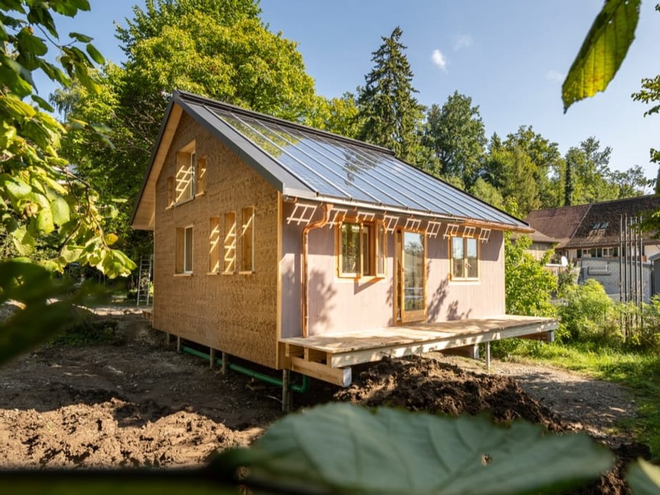 ein kleines Haus von aussen, umringt von Planzen