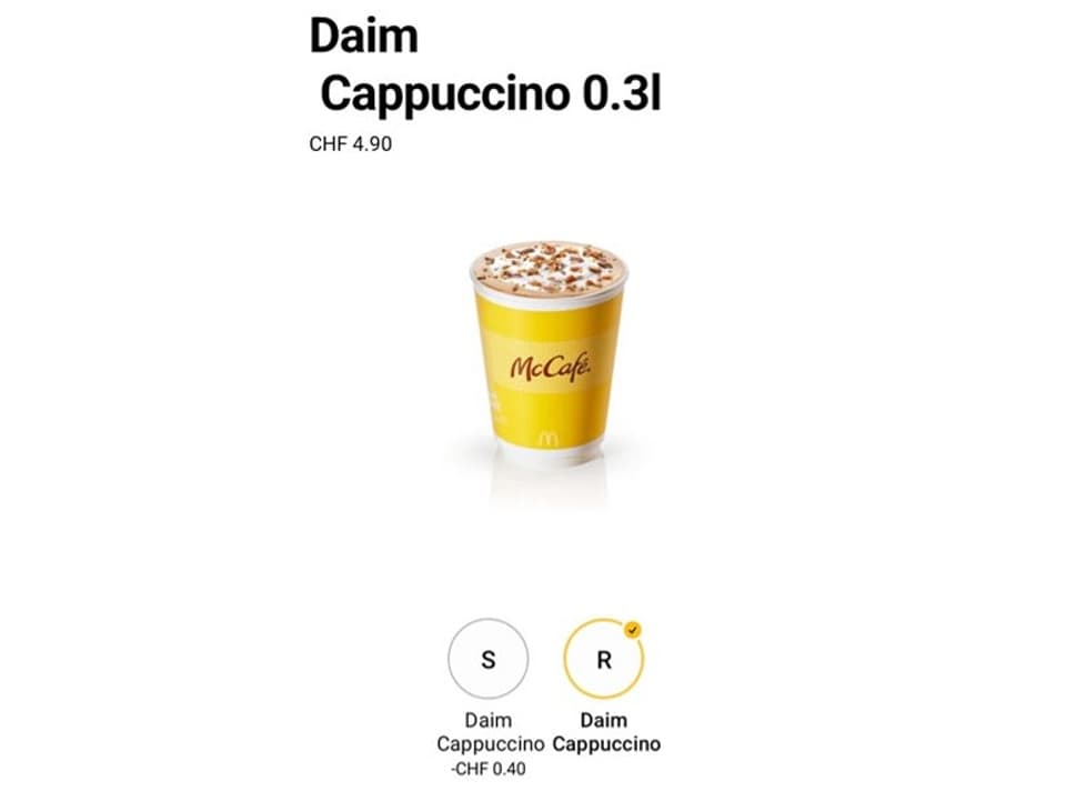 Screenshot Angebot McDonalds «Daim Cappuccino»