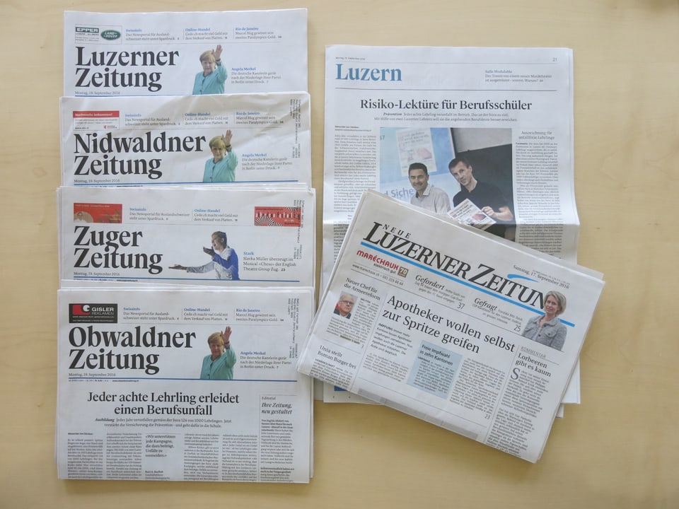 Die Titelseiten der verschiedenen Zeitungen aus dem Haus der Luzerner Zeitung.