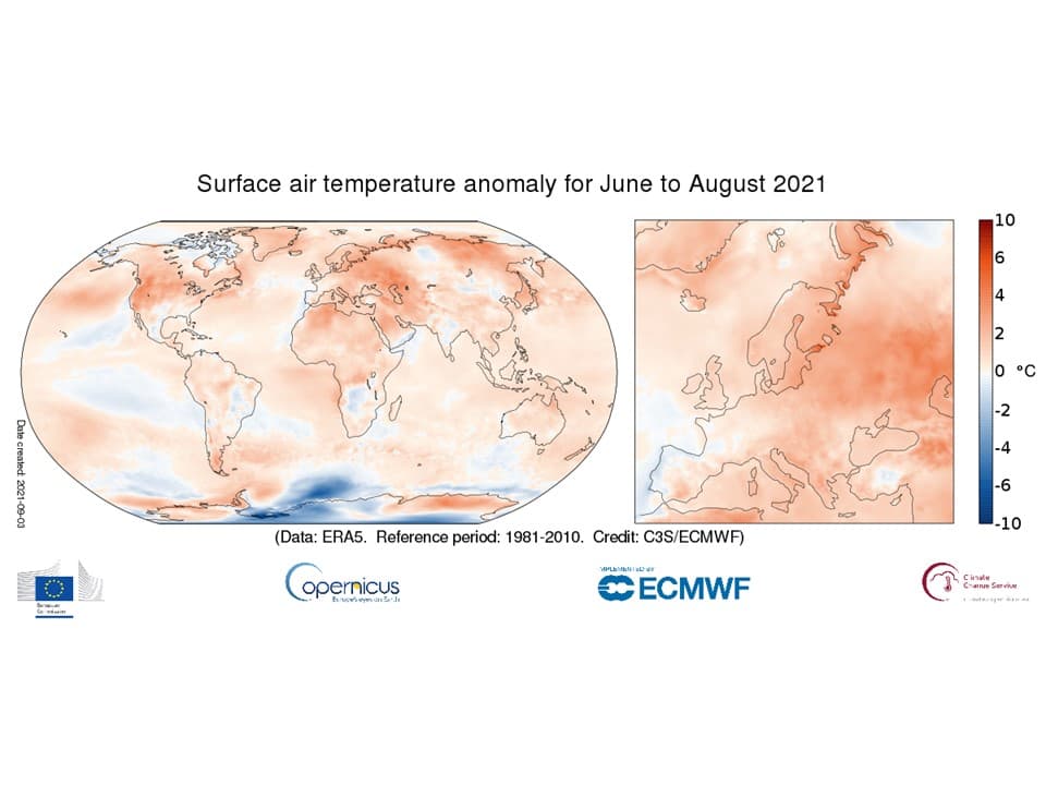 Sommer-Temperaturabweichung (Juni, Juli und August) im Verlgeich zum langjährigen Mittel (1981-2010) 