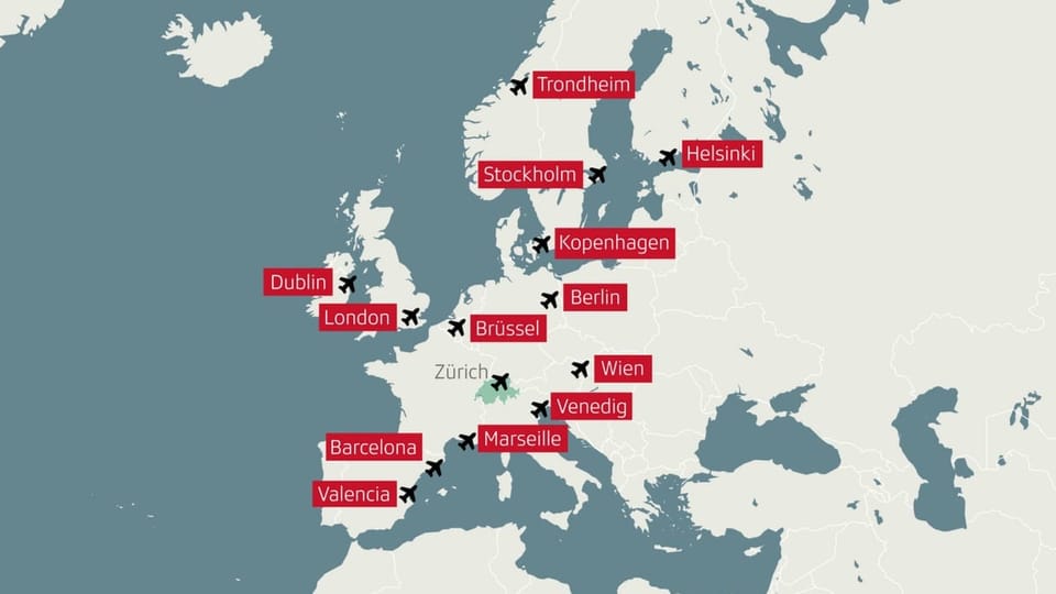 Karte Europas mit Flugzielen