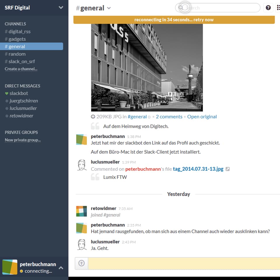 Screenshot eines Chats mit Bild aus Slack.