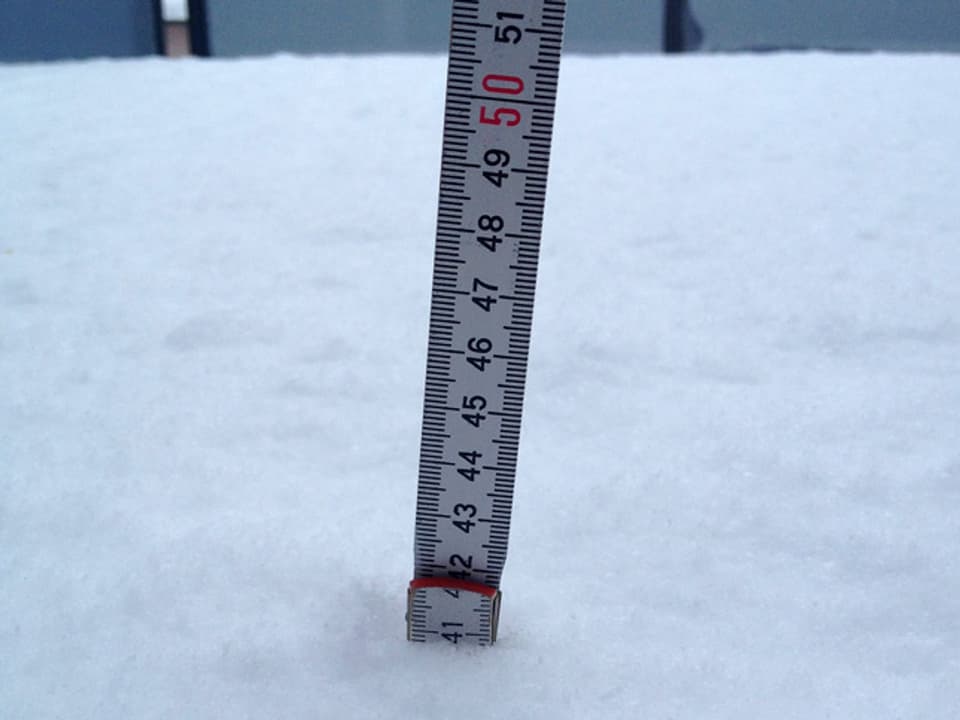 Ein Metermass, das im Schnee steckt und 41 cm anzeigt.