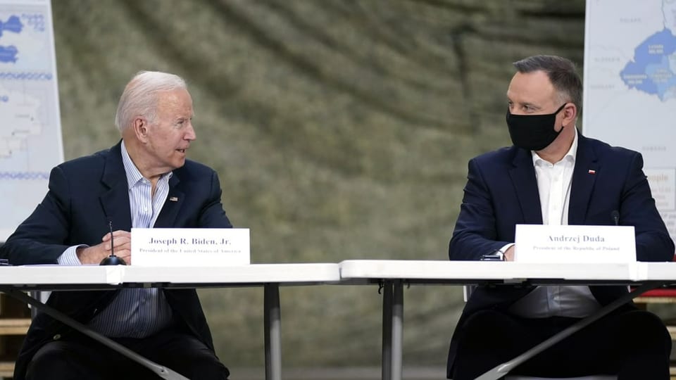 US-Präsident Joe Biden (links) und der polnische Präsident Andrzej Duda bei ihrem Treffen in Rzeszow (25. März 2022). 