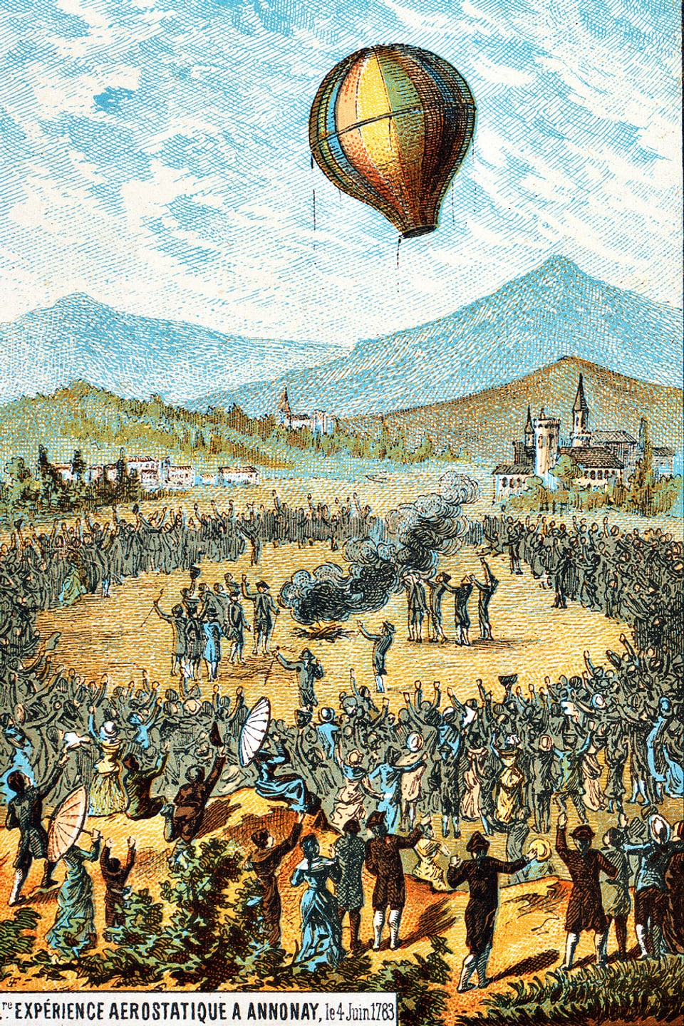 Eine farbige Illustration eines Heissluftballon.