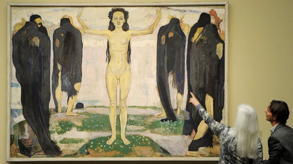 Das Gemälde «Die Wahrheit» zeigt eine Frau umgeben von schwarz gekleideten Gestalten.