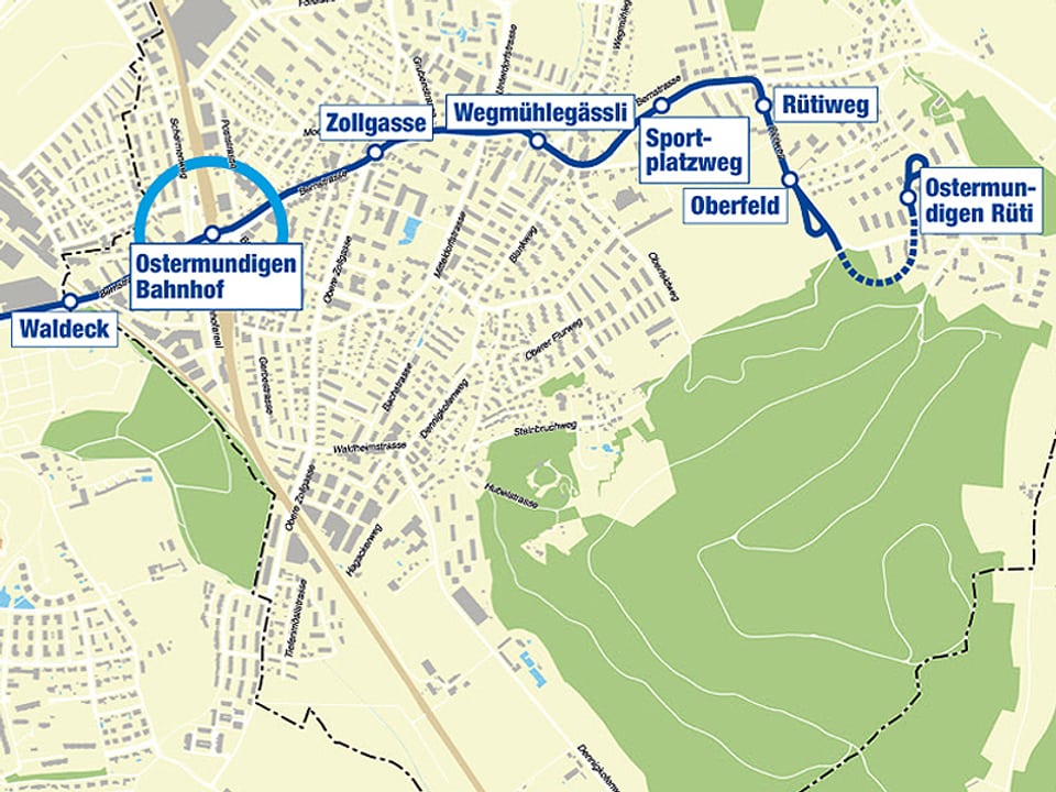 Karte mit neuer Linienführung Tram 10.