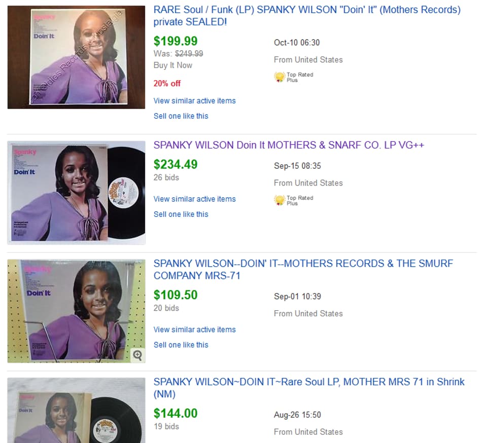 Ebay-Auktion von Spanky Wilson Schallplatten.