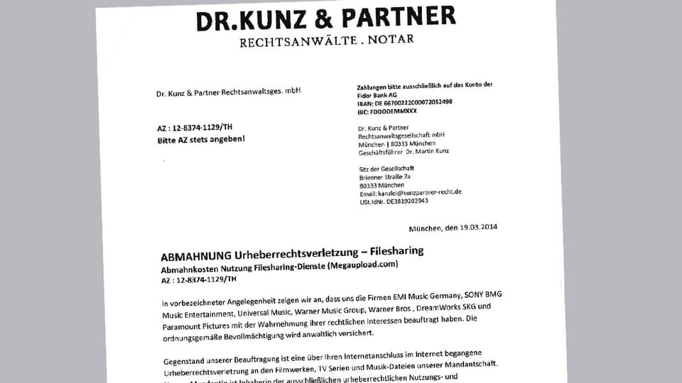 Brief von Anwalt Dr. Kunz und Partner.