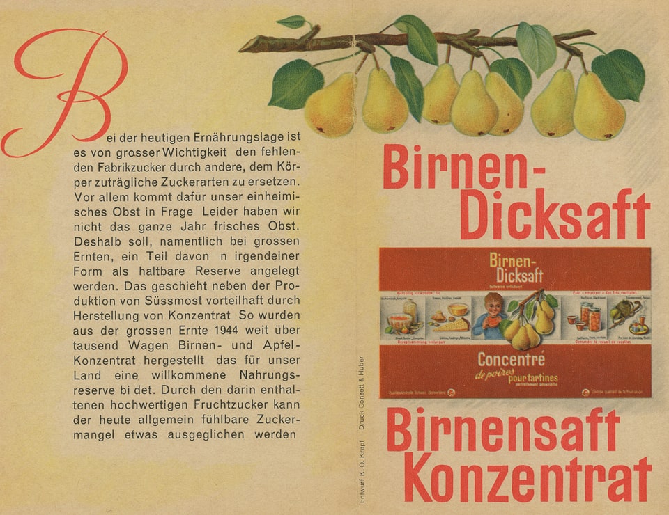 Ein Bild über die Verwendung von Birnen-Dicksaft (Birnenhonig) anstelle von Zucker während des Kriegsjahres 1944,